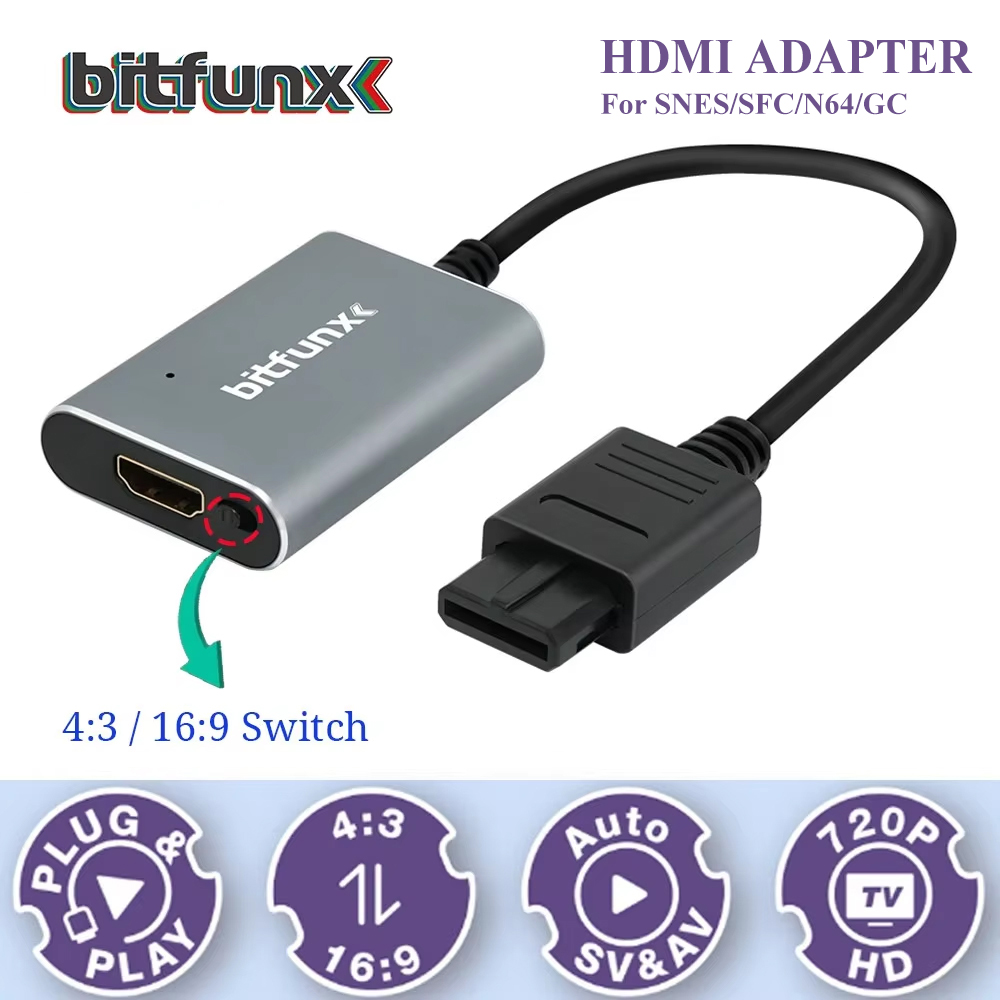 Retro Gaming Theme - Bitfunx 720P Svideo/AV naar HDMI Adapter