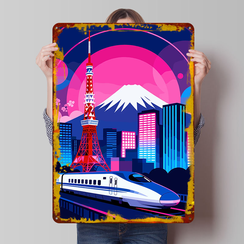 Retro Gaming Tokyo - Tokyo Cityscape met Bullet Train-poster, op