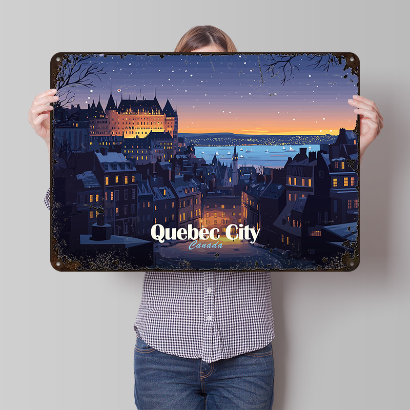Retro Gaming Quebec - Quebec City 's nachts gedrukte poster