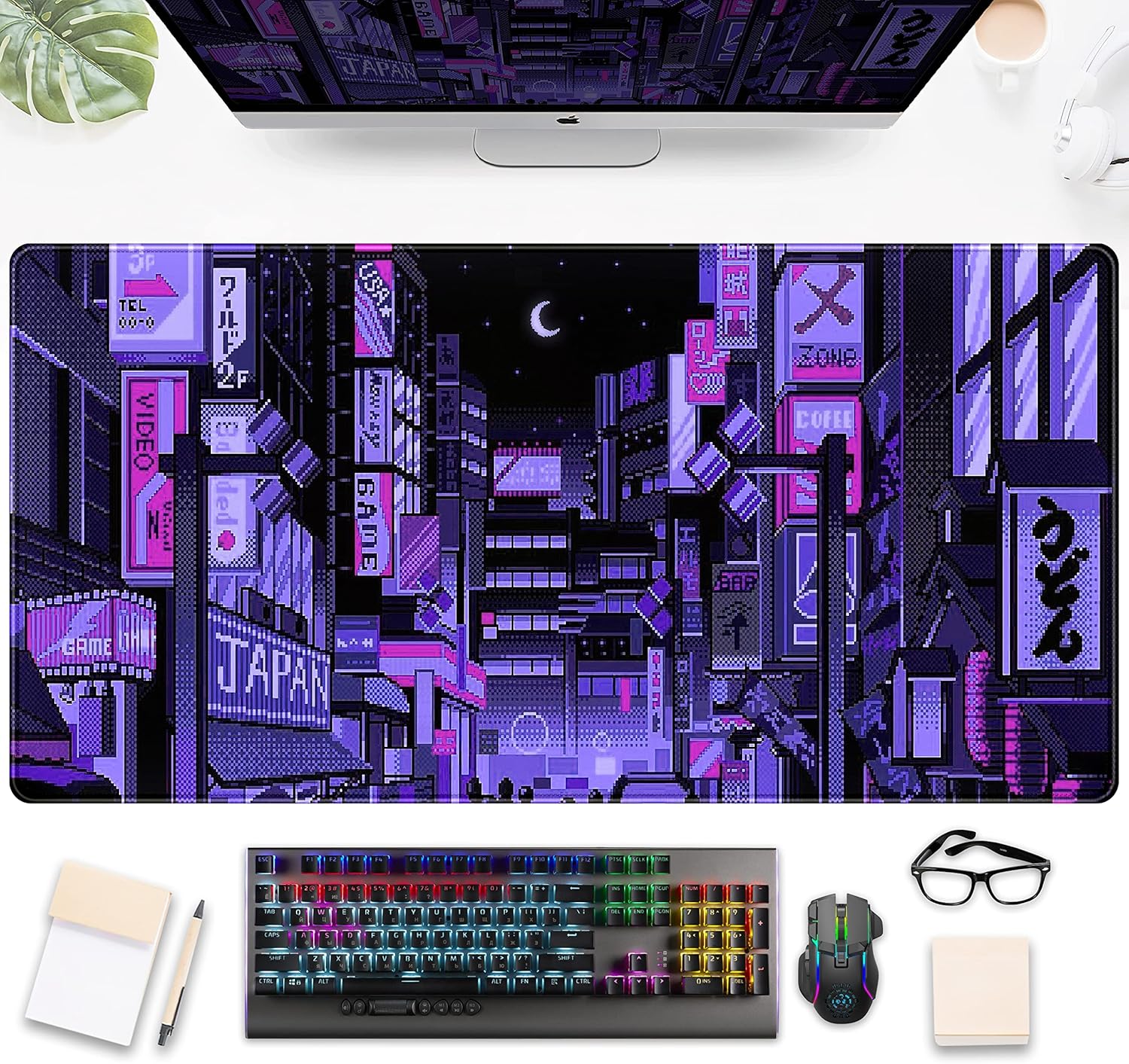 Retro Gaming Tokyo - Tokyo Street Purple Neon Pixel Muismat