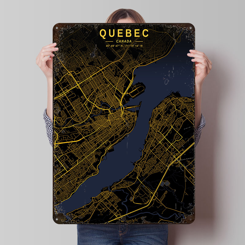 Retro Gaming Quebec - Quebec Golden Map Poster Aangepaste Vintage