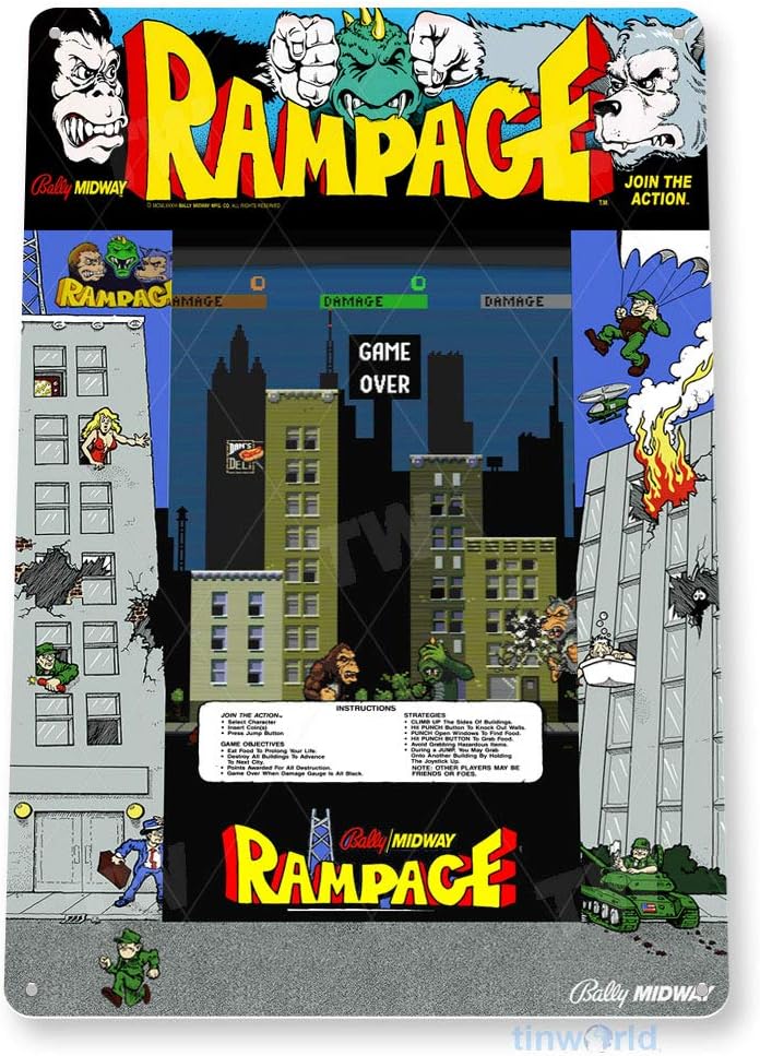 Retro Gaming Shops - TIN SIGN Rampage Arcade Sign Game