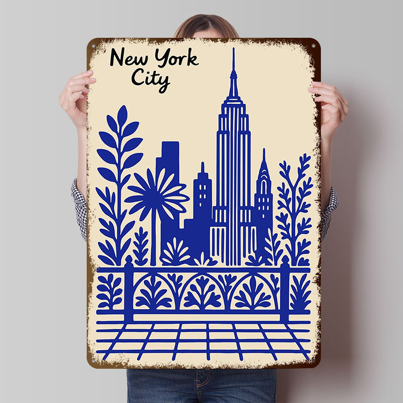 Retro Gaming At - New York City Blauwe Poster Gecustomizeerde