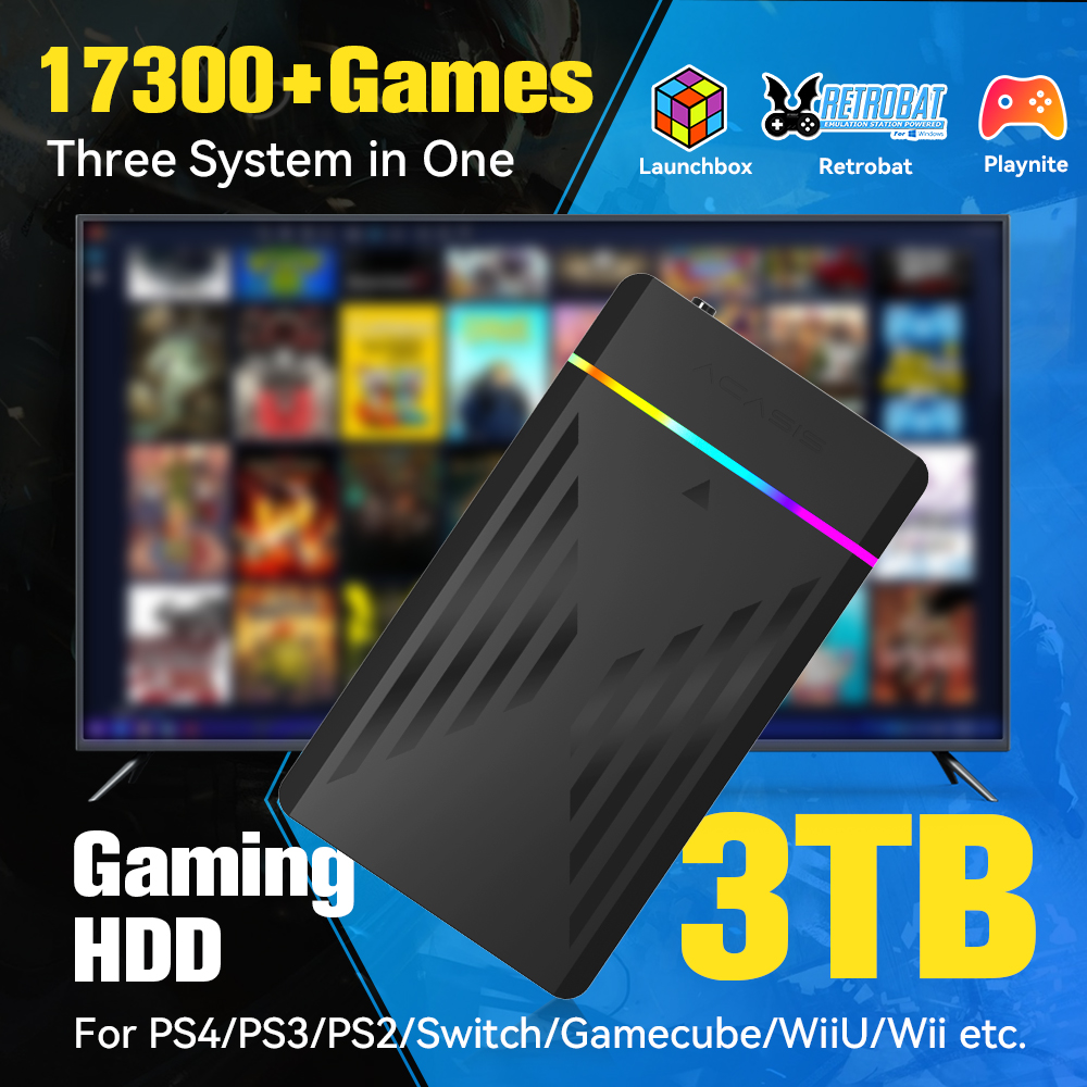 Retro X8 Gaming Console - 3TB Draagbare Gaming HDD LaunchBox/Retrobat/Playnite Retro